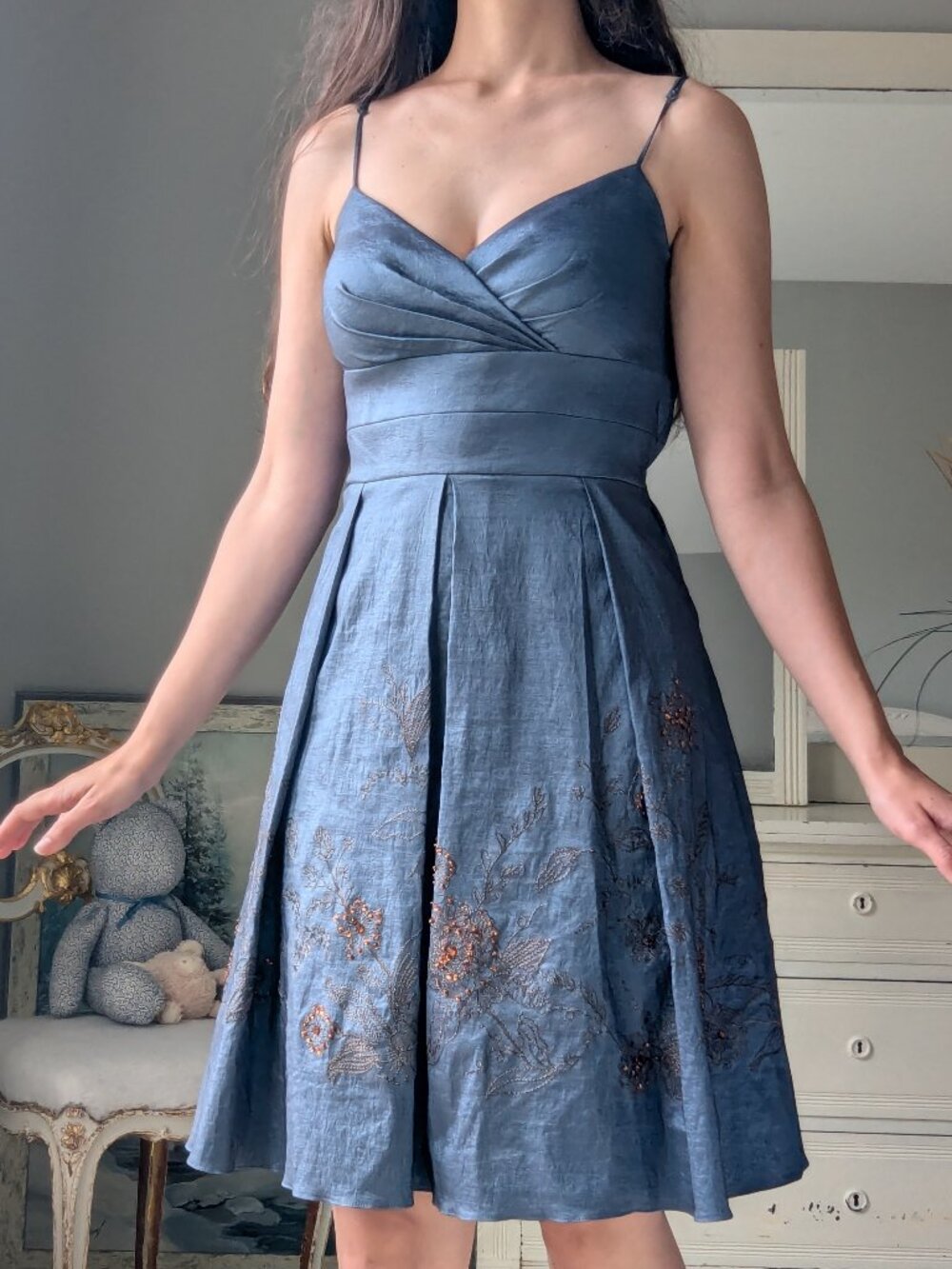 OC by Oleg Cassini Knee Length Beaded Embroidered A-Line Size 10 Cocktail Dress